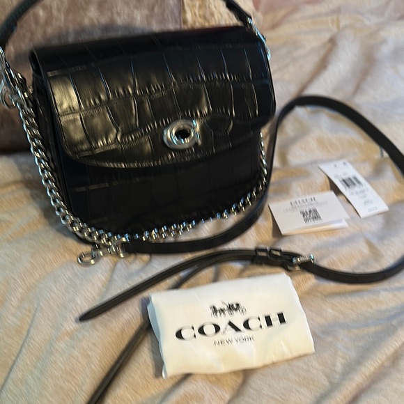 Coach Black Croc-Embossed Leather Bag - Picture 7 of 7